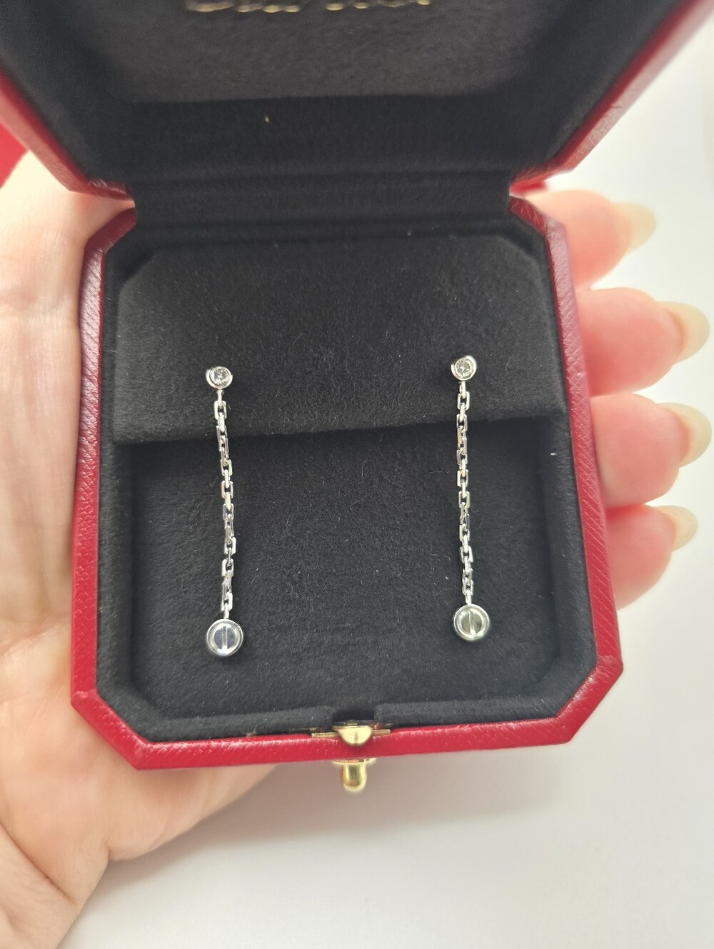 Rare Authentic Vintage Cartier Love Diamond Drop Earrings 18K White Gold